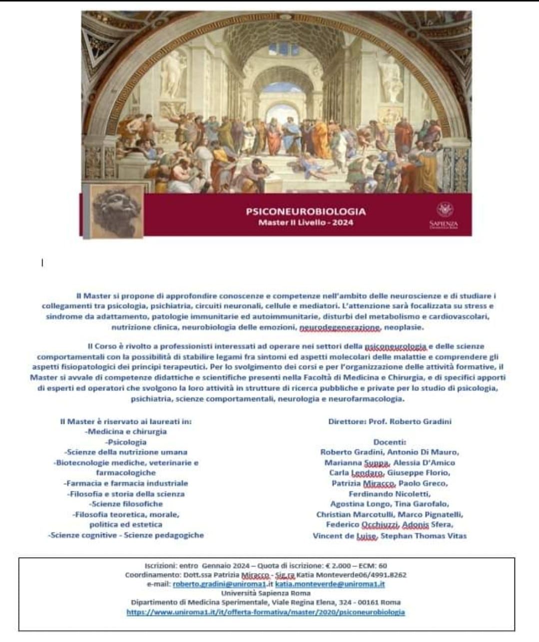 il dott. Florio e la dott.ssa Lendaro docenti nel master del prossimo Anno Accedemico